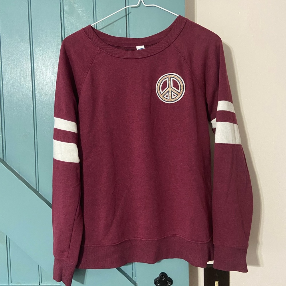 Old Navy Women’s Burgundy Peace Sign Sweatshirt Size Small - Picture 2 of 7